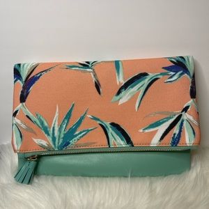 Rachel Pally Foldable Clutch Coral Pink & Mint Green